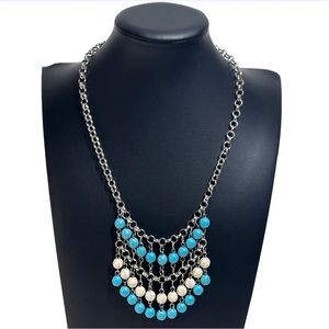 Southwestern Turquoise Beaded Drop Dangle Fringe Necklace 18-20"